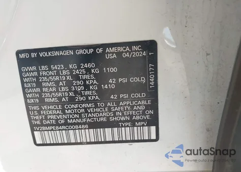 2024 Volkswagen Id.4 Standard from USA, damaged, VIN 1V2BMPE84RC008486